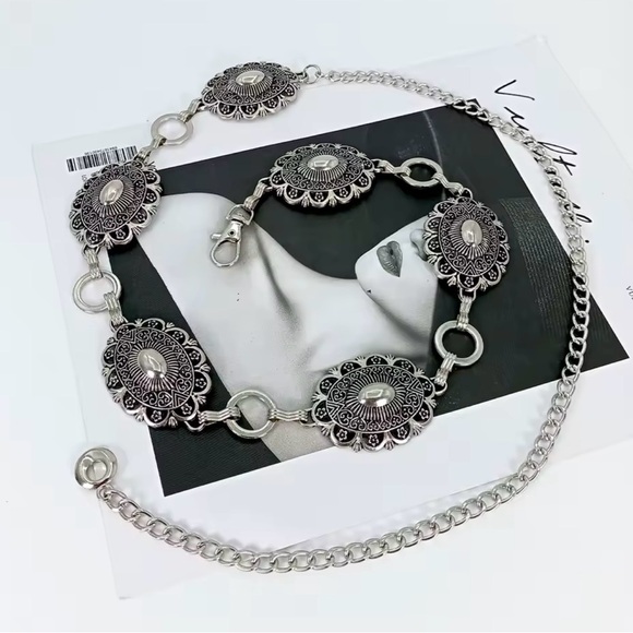 Silver Western Concho Chain Waist Belt - Women Accessories - Picture 2 of 3